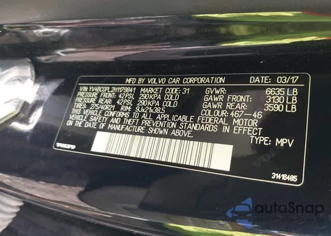 2017 Volvo Xc90 Hybrid T8 Inscription из США, поврежденный, VIN YV4BC0PL2H1179841